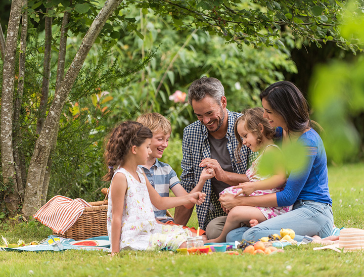 Image of young family having a picnic in community open space