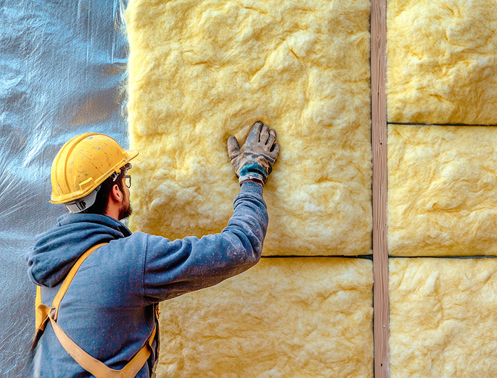 Image of worker installing wall insulation